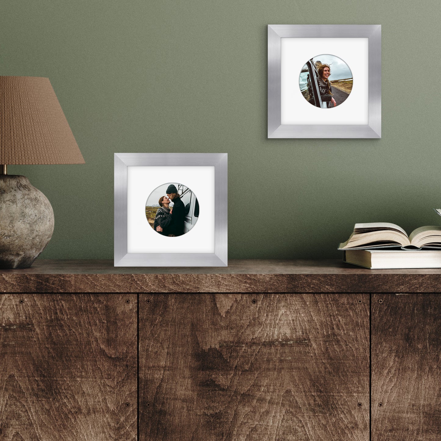 Picture Frame With Round Mat - Engineered Wood Photo Frame with Shatter-Resistant Glass Cover