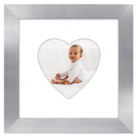 Picture Frame With Heart Shaped Mat -  Engineered Wood Photo Frame with Shatter-Resistant Glass Cover