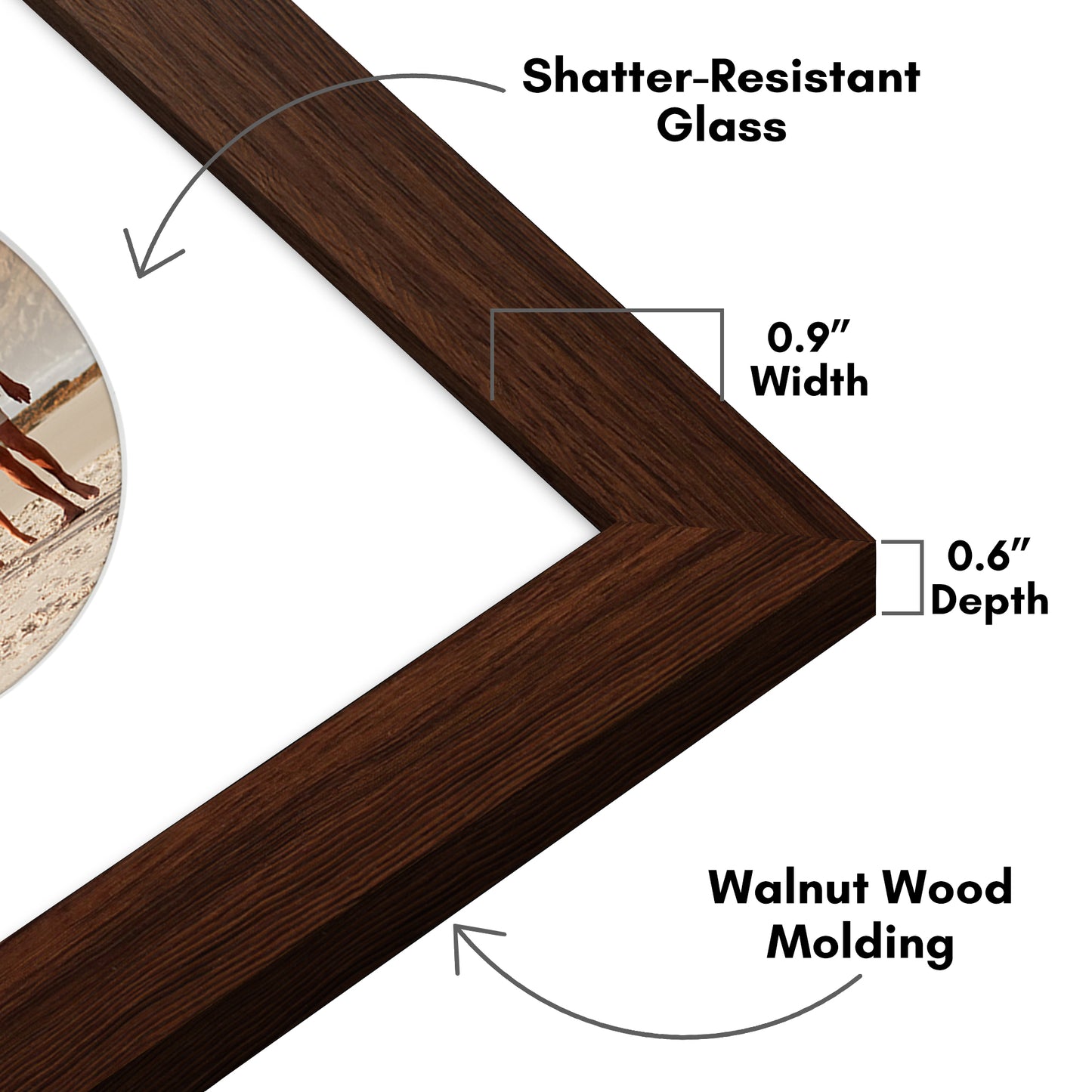 Picture Frame With Round Mat - Engineered Wood Photo Frame with Shatter-Resistant Glass Cover