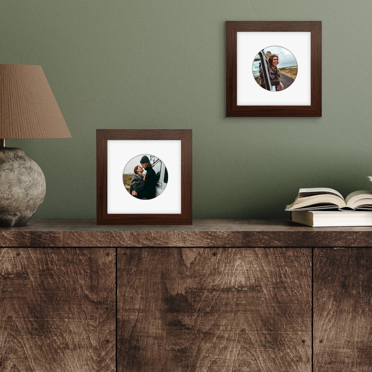 Picture Frame With Round Mat - Engineered Wood Photo Frame with Shatter-Resistant Glass Cover