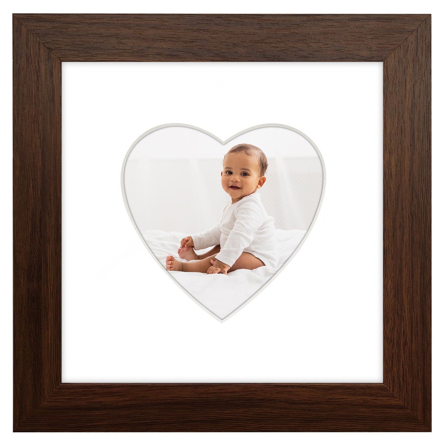 Picture Frame With Heart Shaped Mat -  Engineered Wood Photo Frame with Shatter-Resistant Glass Cover