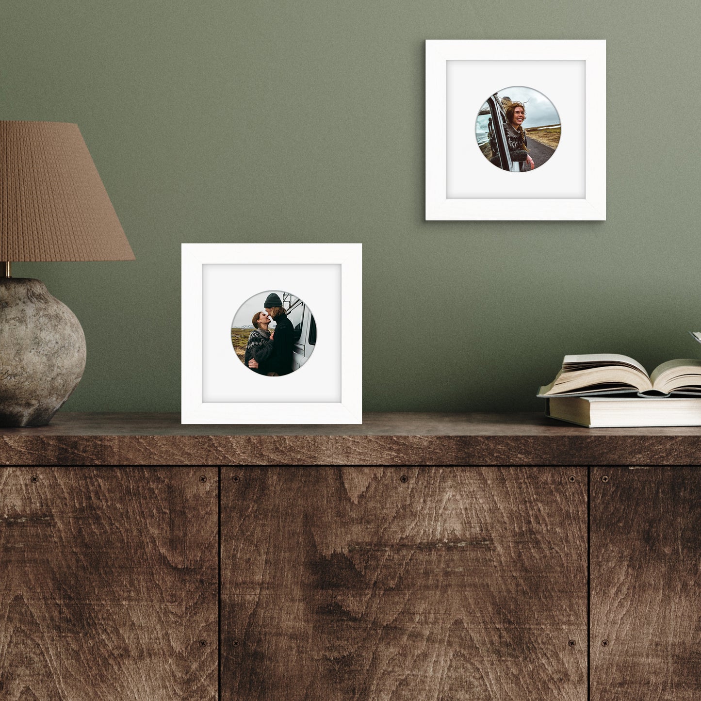 Picture Frame With Round Mat - Engineered Wood Photo Frame with Shatter-Resistant Glass Cover