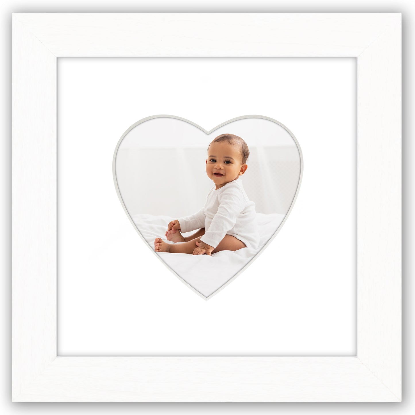 Picture Frame With Heart Shaped Mat -  Engineered Wood Photo Frame with Shatter-Resistant Glass Cover