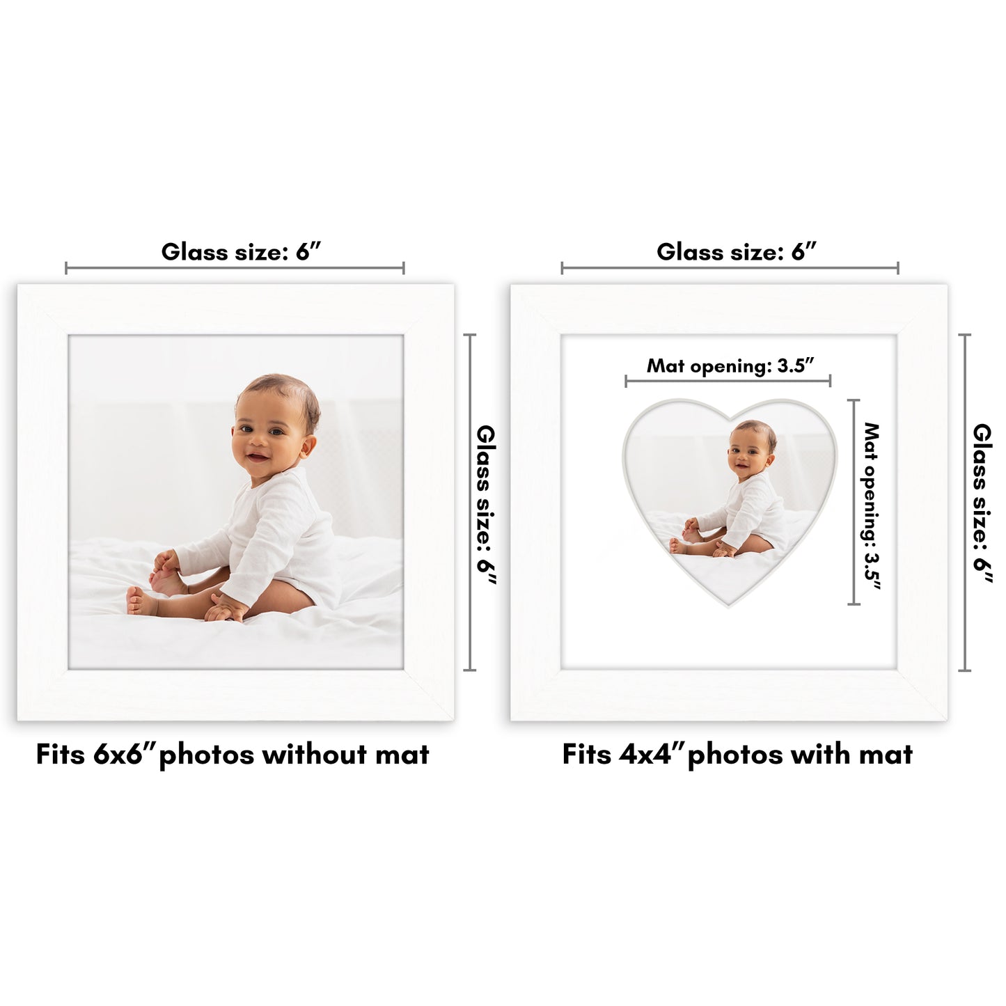 Picture Frame With Heart Shaped Mat -  Engineered Wood Photo Frame with Shatter-Resistant Glass Cover