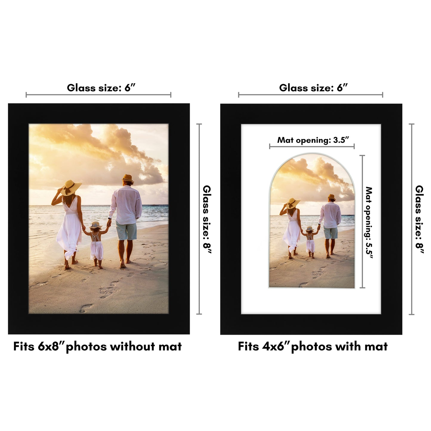 Picture Frame With Arch Mat - Engineered Wood Photo Frame with Shatter-Resistant Glass Cover