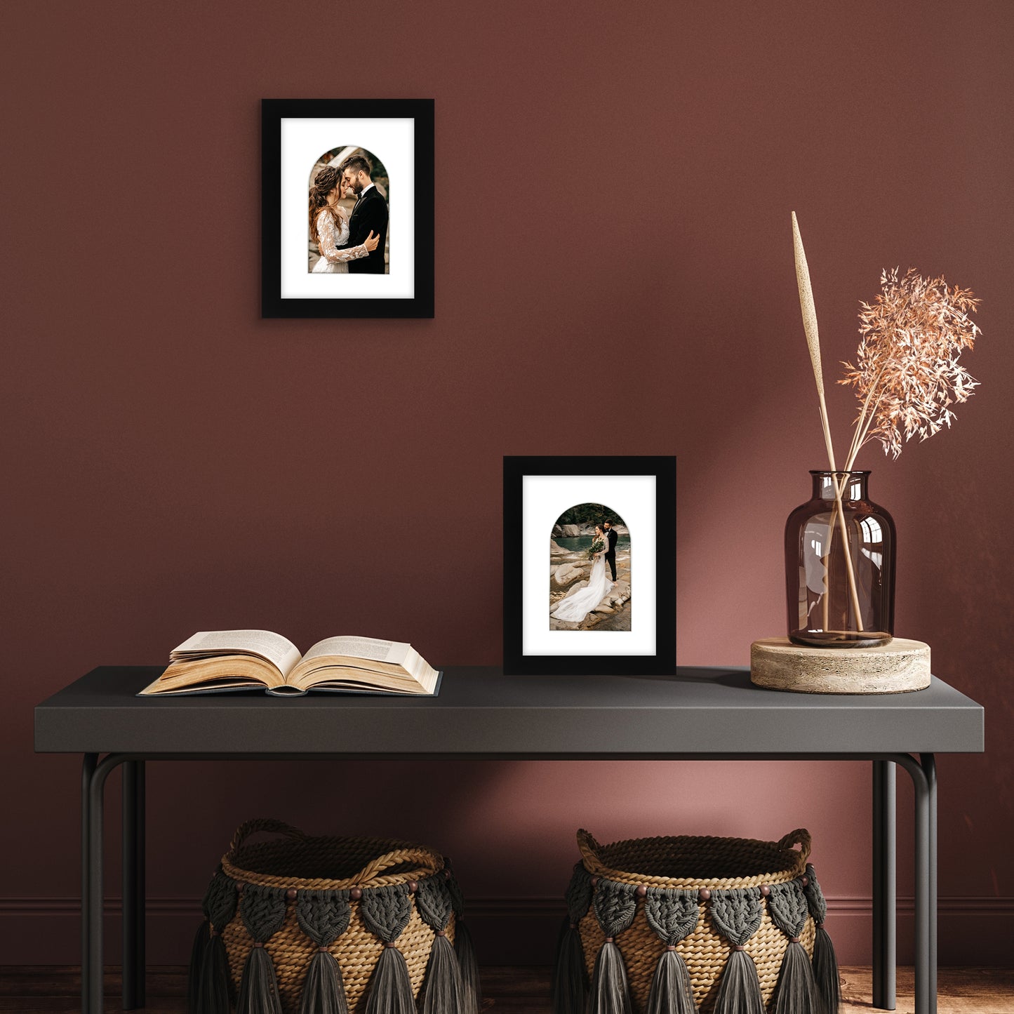 Picture Frame With Arch Mat - Engineered Wood Photo Frame with Shatter-Resistant Glass Cover