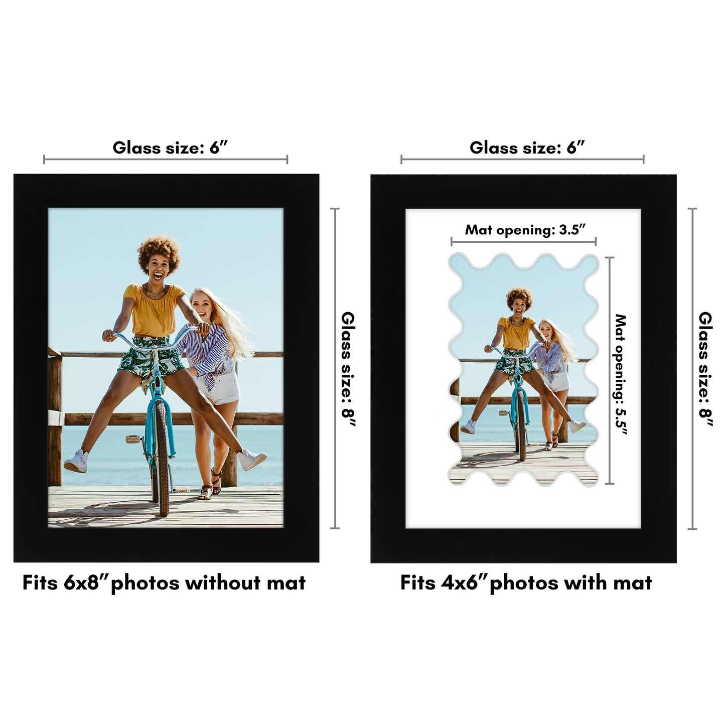 Picture Frame With Wavy Mat - Engineered Wood Photo Frame with Shatter-Resistant Glass Cover