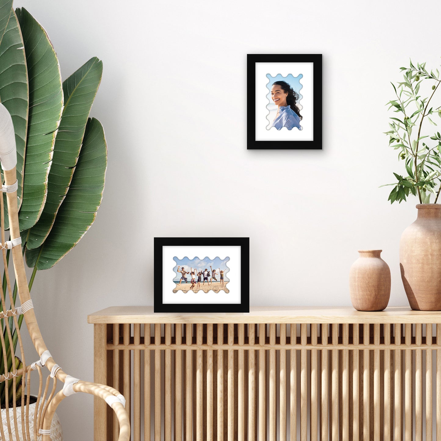 Picture Frame With Wavy Mat - Engineered Wood Photo Frame with Shatter-Resistant Glass Cover