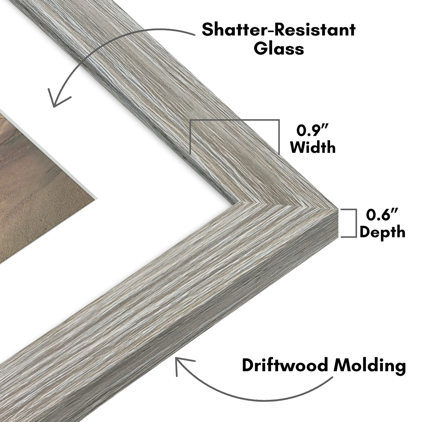 Picture Frame With Arch Mat - Engineered Wood Photo Frame with Shatter-Resistant Glass Cover