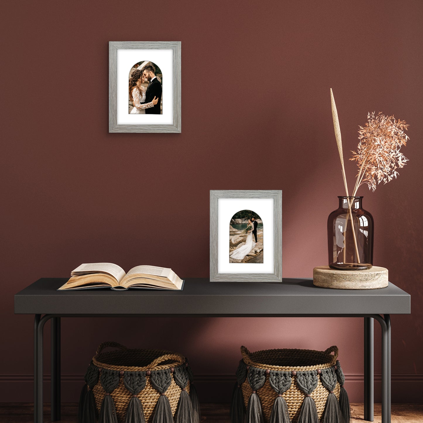 Picture Frame With Arch Mat - Engineered Wood Photo Frame with Shatter-Resistant Glass Cover