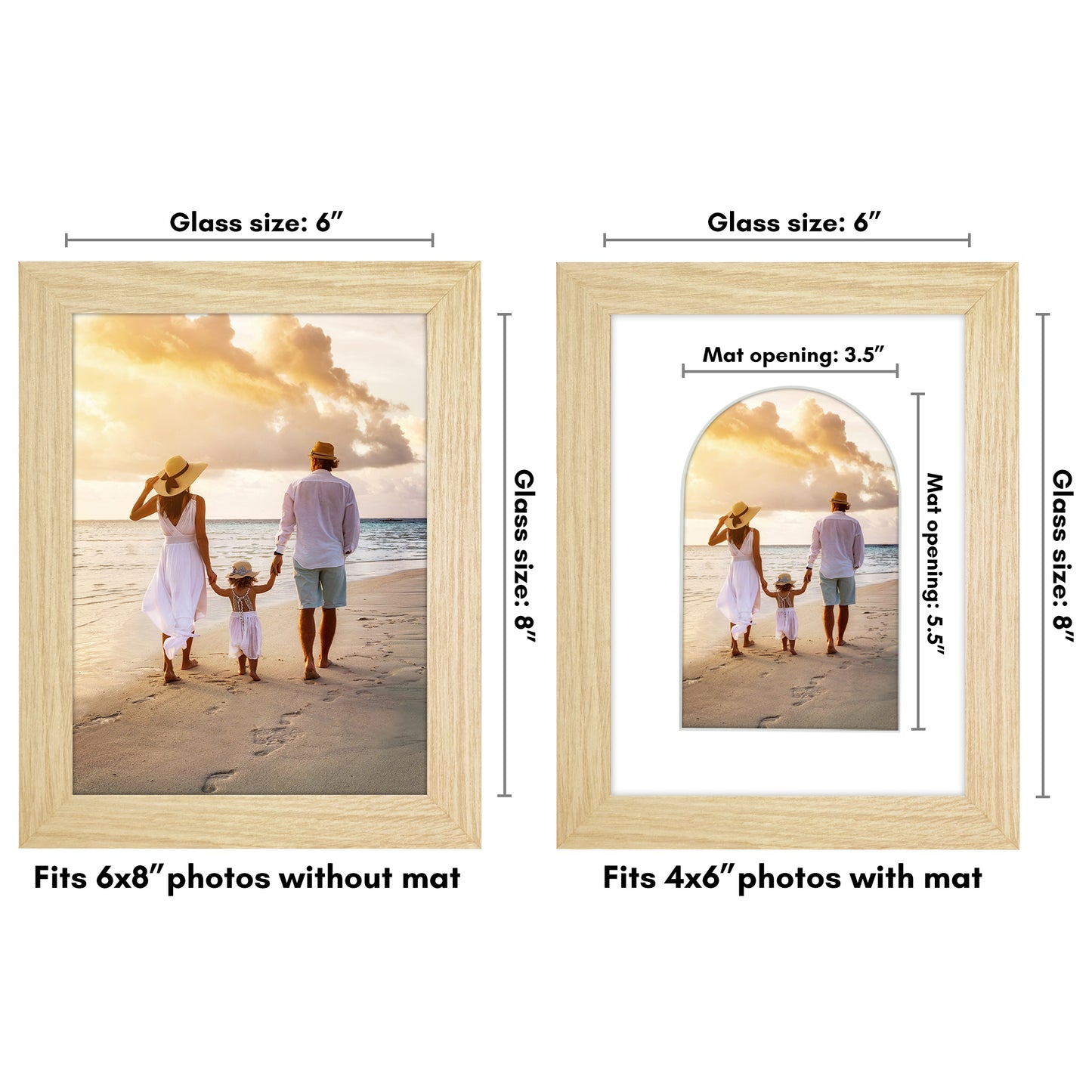 Picture Frame With Arch Mat - Engineered Wood Photo Frame with Shatter-Resistant Glass Cover