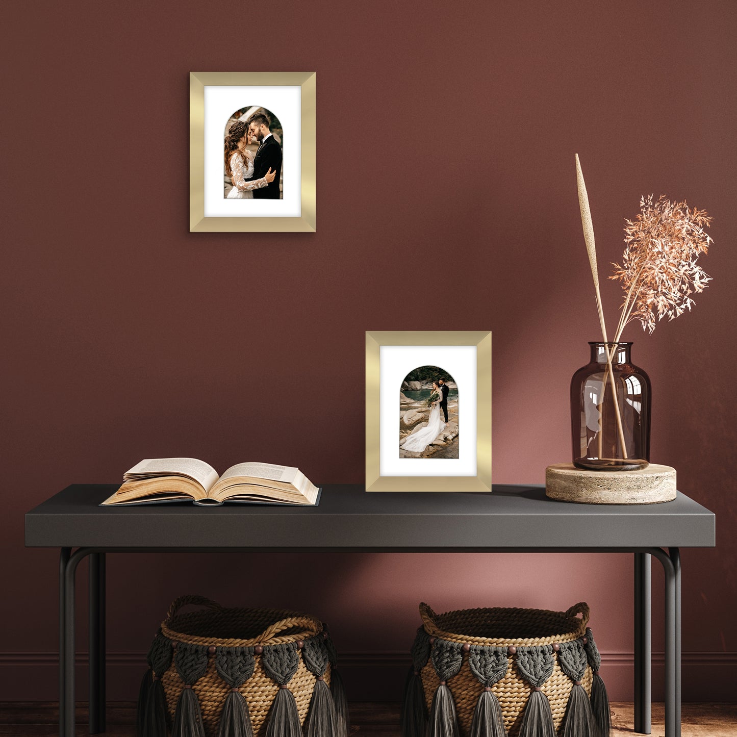 Picture Frame With Arch Mat - Engineered Wood Photo Frame with Shatter-Resistant Glass Cover