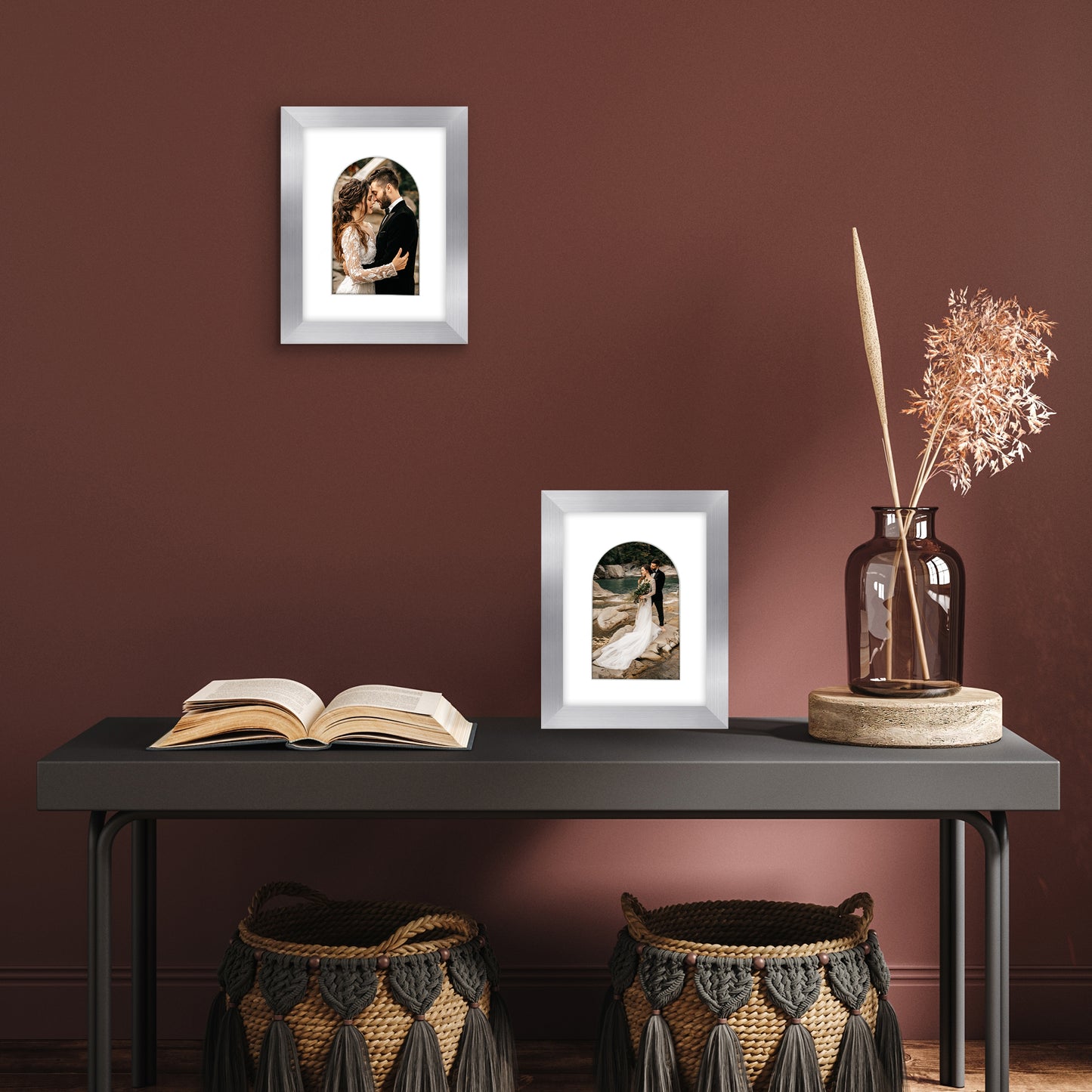 Picture Frame With Arch Mat - Engineered Wood Photo Frame with Shatter-Resistant Glass Cover