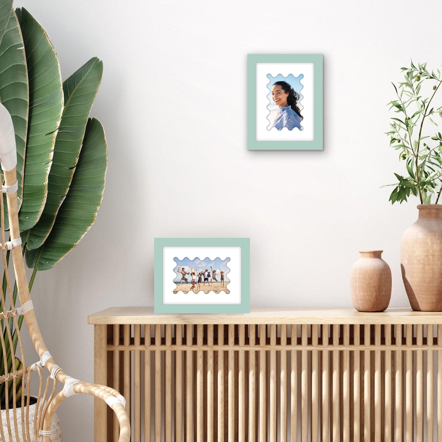 Picture Frame With Wavy Mat - Engineered Wood Photo Frame with Shatter-Resistant Glass Cover