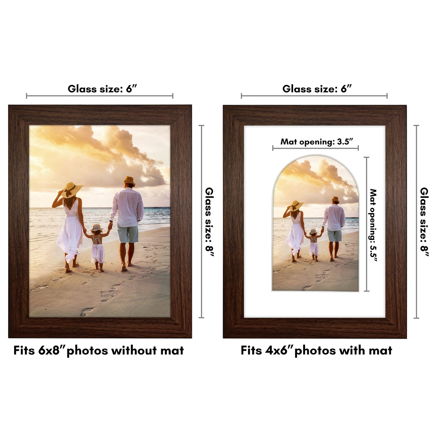 Picture Frame With Arch Mat - Engineered Wood Photo Frame with Shatter-Resistant Glass Cover