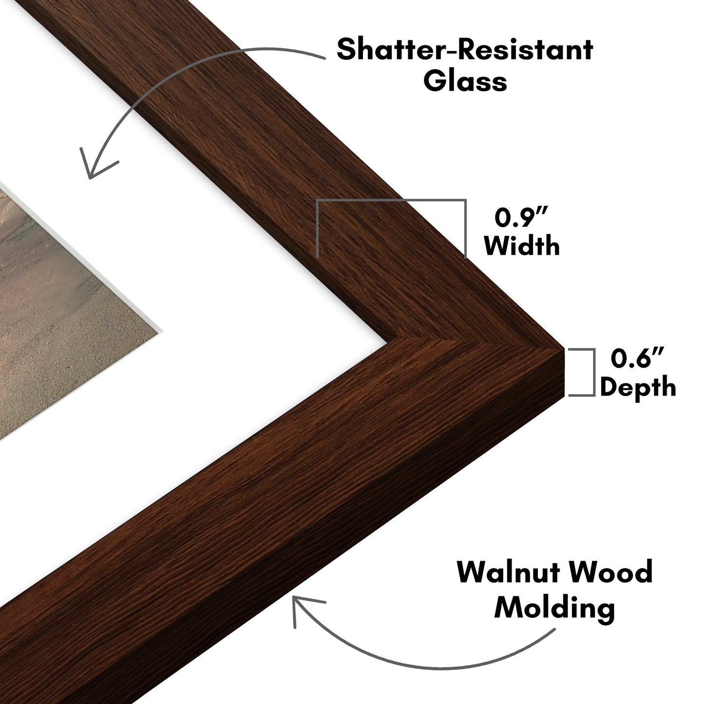 Picture Frame With Arch Mat - Engineered Wood Photo Frame with Shatter-Resistant Glass Cover