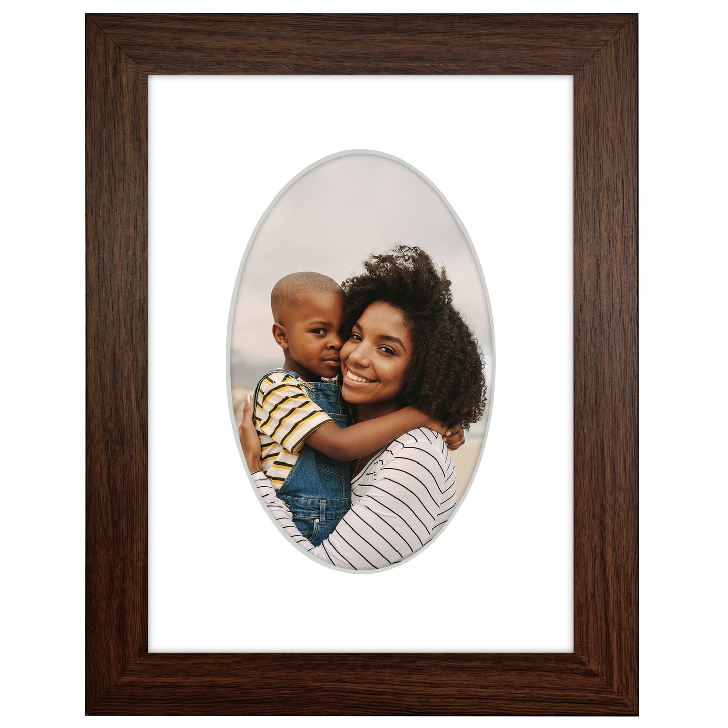 Picture Frame With Oval Mat - Engineered Wood Photo Frame with Shatter-Resistant Glass Cover