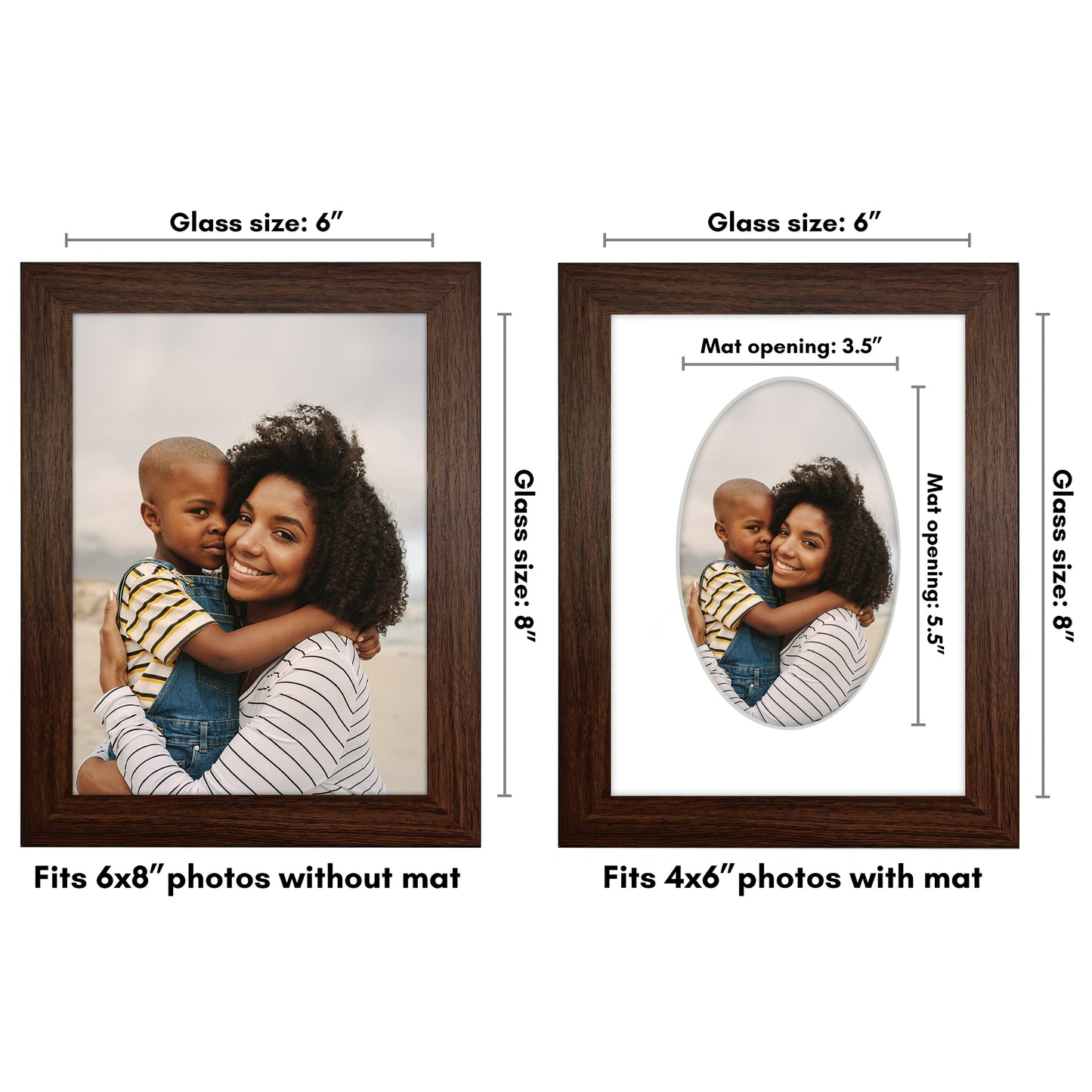 Picture Frame With Oval Mat - Engineered Wood Photo Frame with Shatter-Resistant Glass Cover