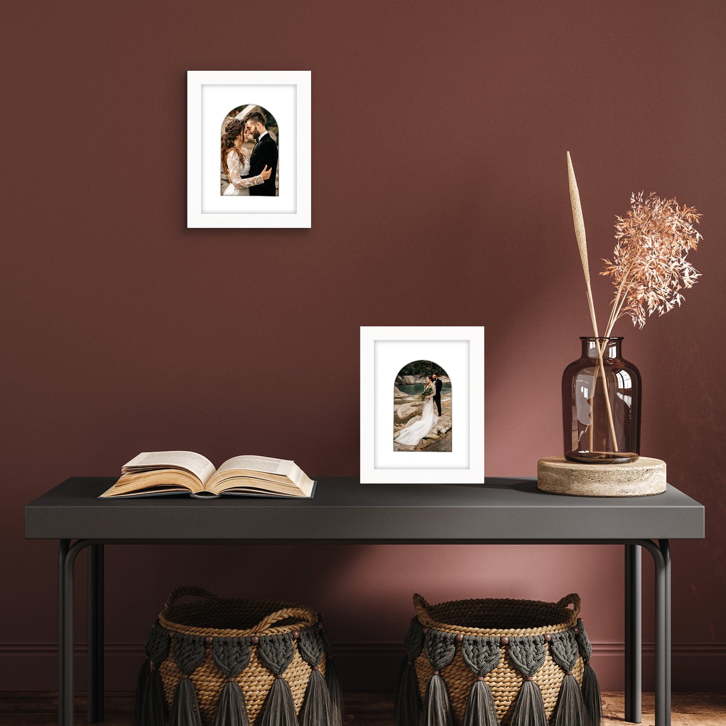 Picture Frame With Arch Mat - Engineered Wood Photo Frame with Shatter-Resistant Glass Cover