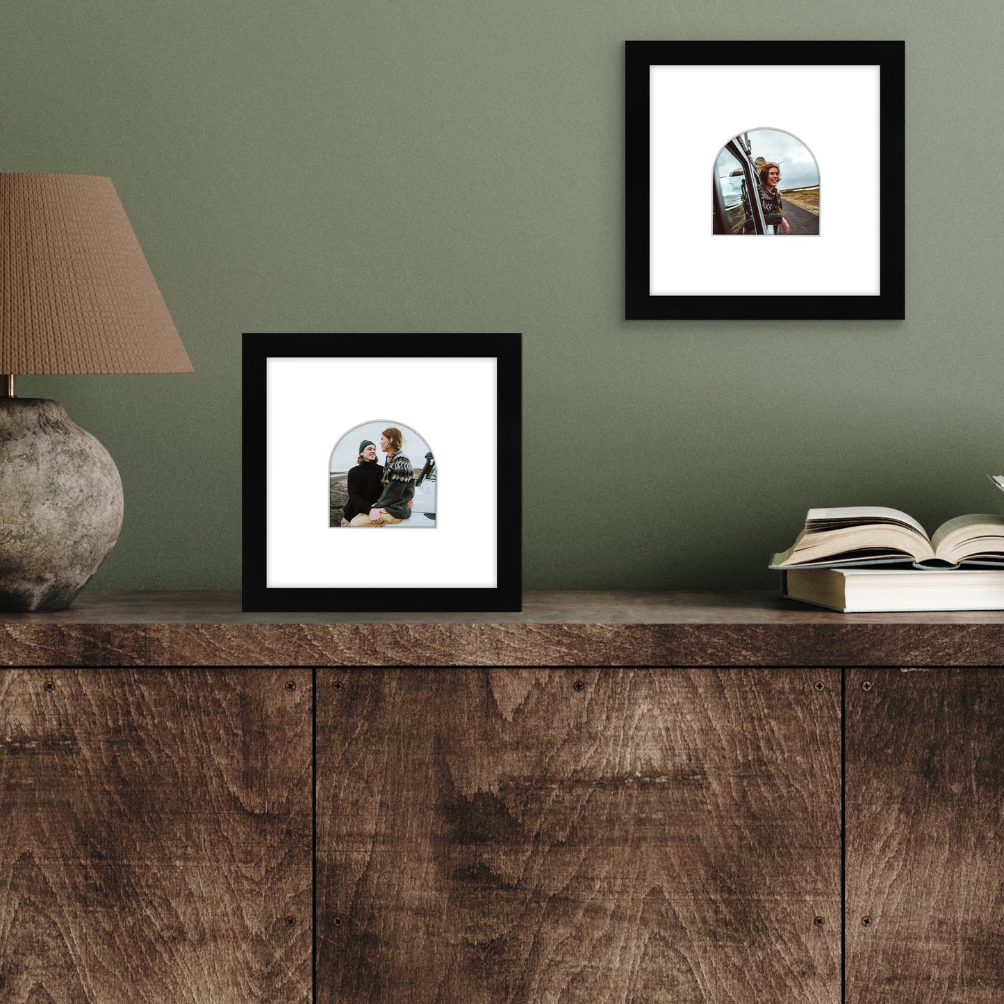 Picture Frame With Arch Mat - Engineered Wood Photo Frame with Shatter-Resistant Glass Cover