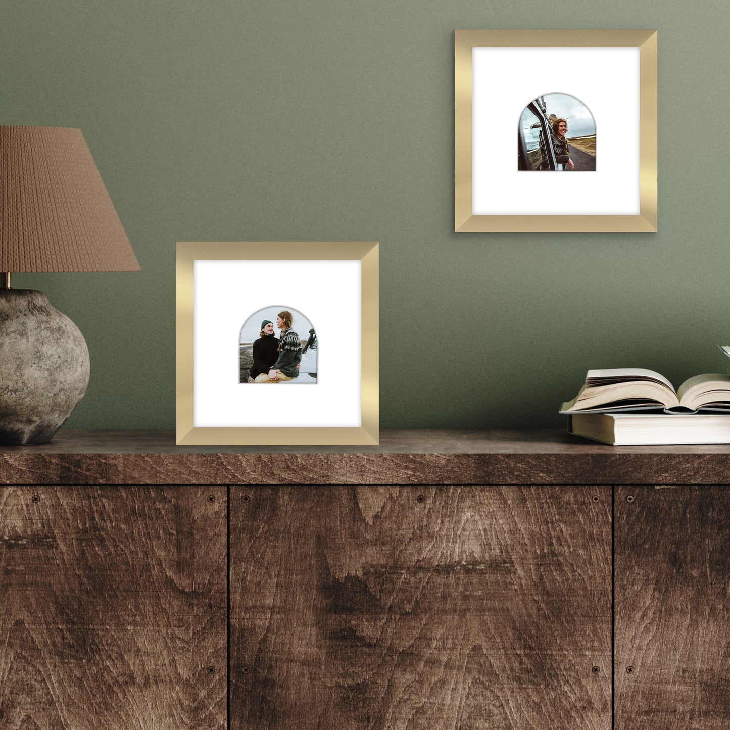 Picture Frame With Arch Mat - Engineered Wood Photo Frame with Shatter-Resistant Glass Cover