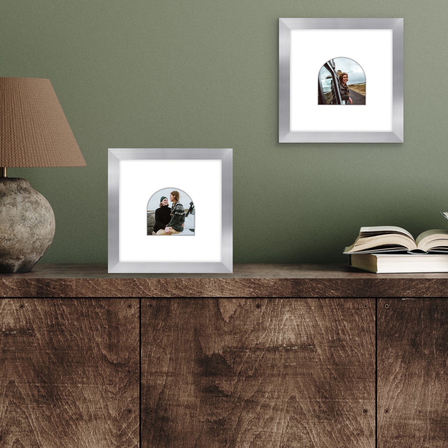 Picture Frame With Arch Mat - Engineered Wood Photo Frame with Shatter-Resistant Glass Cover