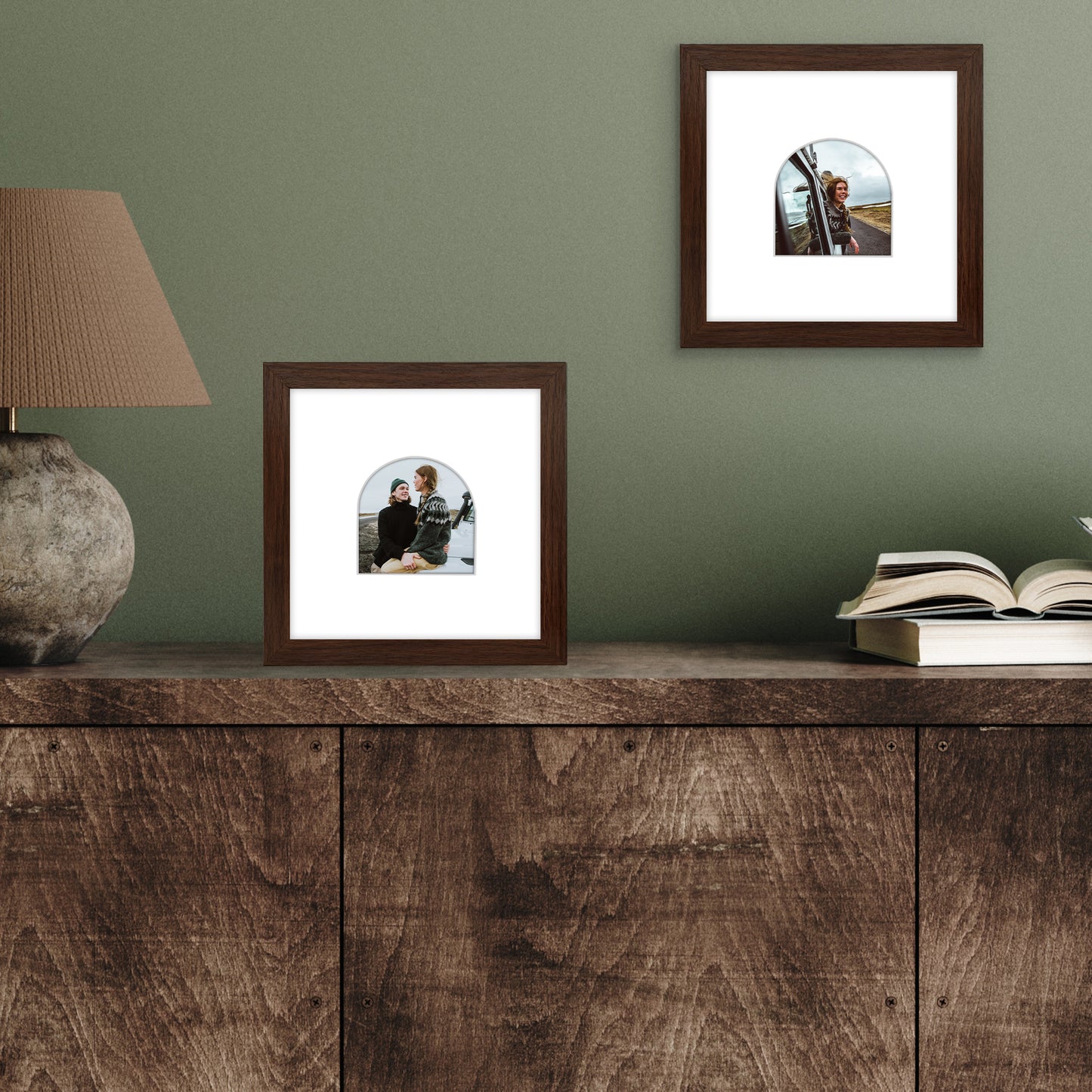 Picture Frame With Arch Mat - Engineered Wood Photo Frame with Shatter-Resistant Glass Cover