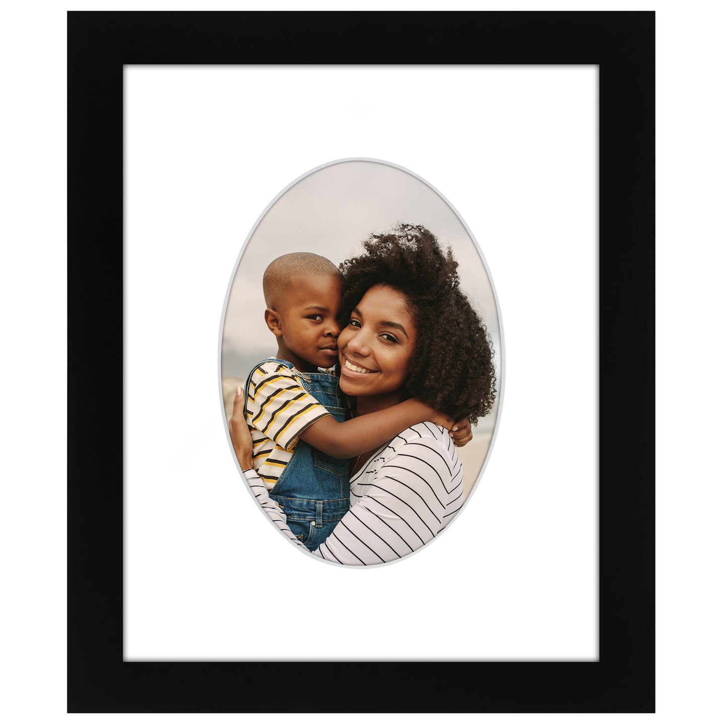 Picture Frame With Oval Mat - Engineered Wood Photo Frame with Shatter-Resistant Glass Cover