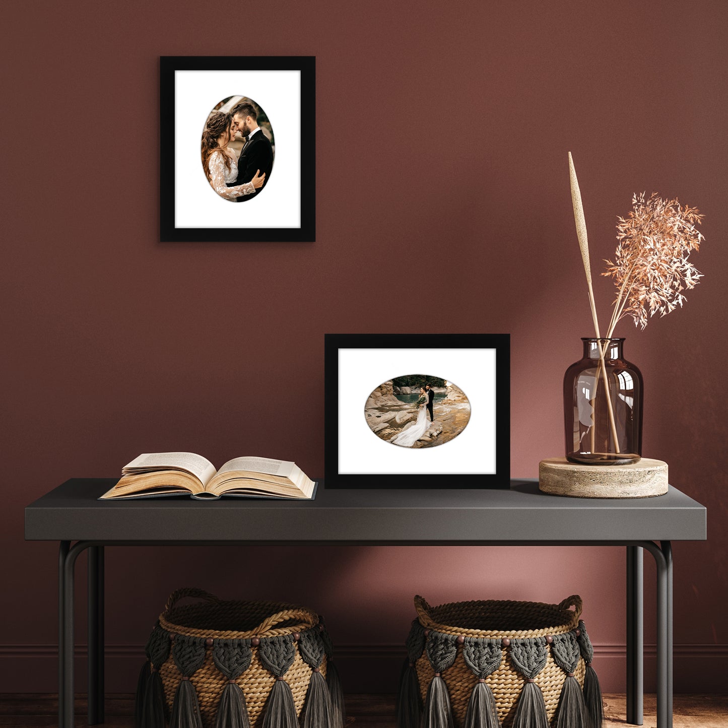 Picture Frame With Oval Mat - Engineered Wood Photo Frame with Shatter-Resistant Glass Cover