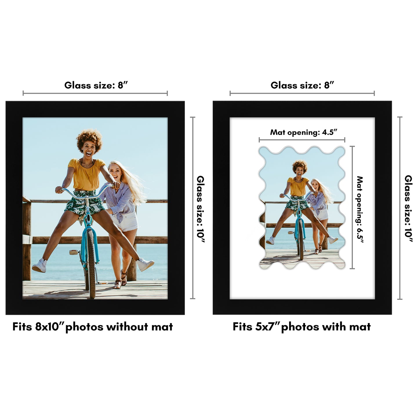 Picture Frame With Wavy Mat - Engineered Wood Photo Frame with Shatter-Resistant Glass Cover