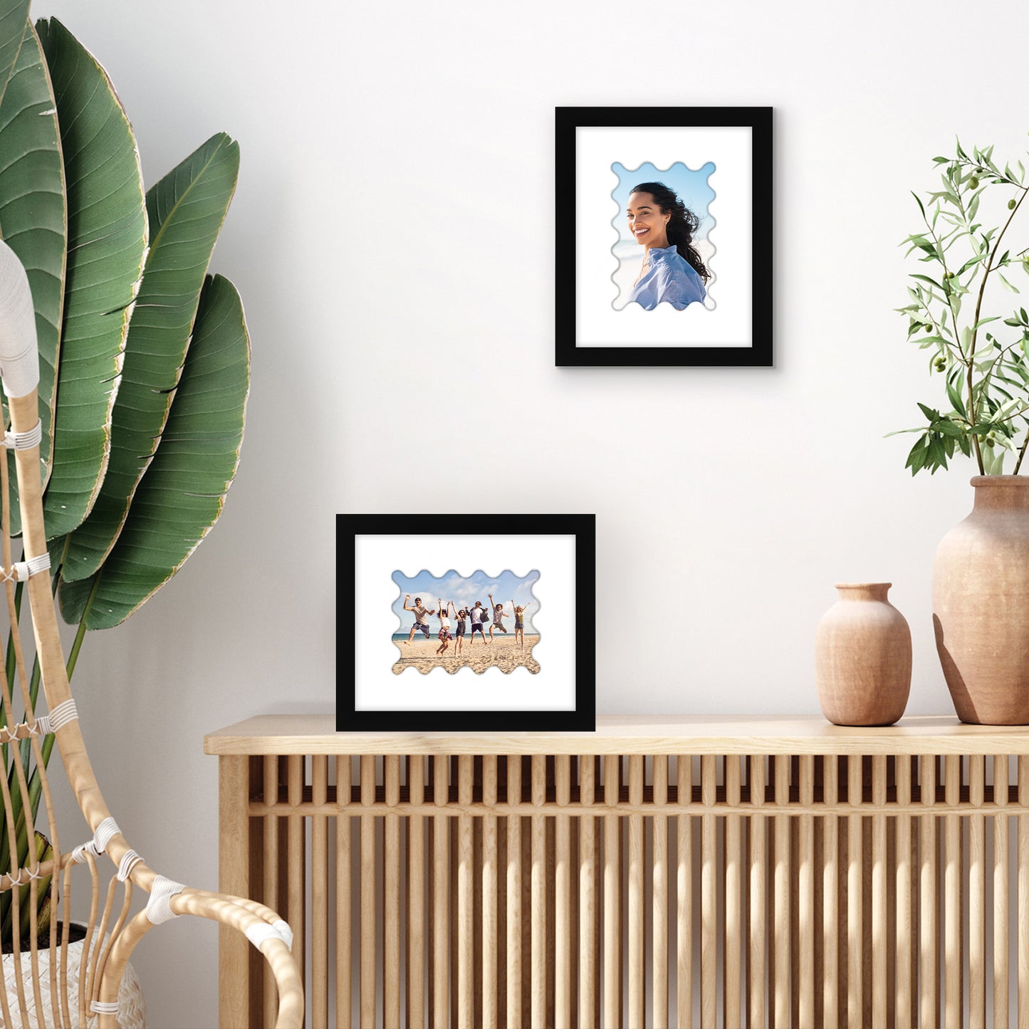 Picture Frame With Wavy Mat - Engineered Wood Photo Frame with Shatter-Resistant Glass Cover