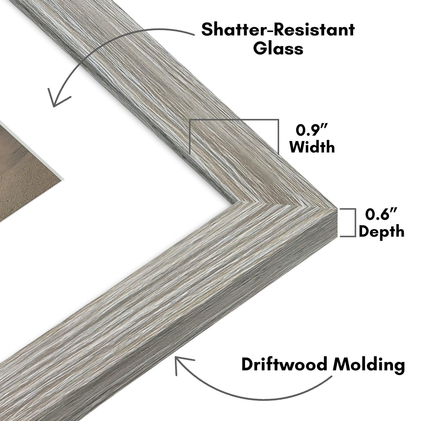 Picture Frame With Arch Mat - Engineered Wood Photo Frame with Shatter-Resistant Glass Cover