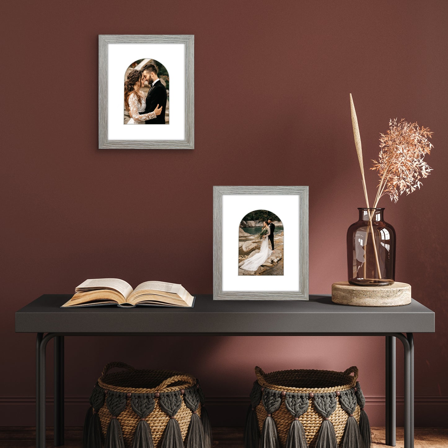 Picture Frame With Arch Mat - Engineered Wood Photo Frame with Shatter-Resistant Glass Cover