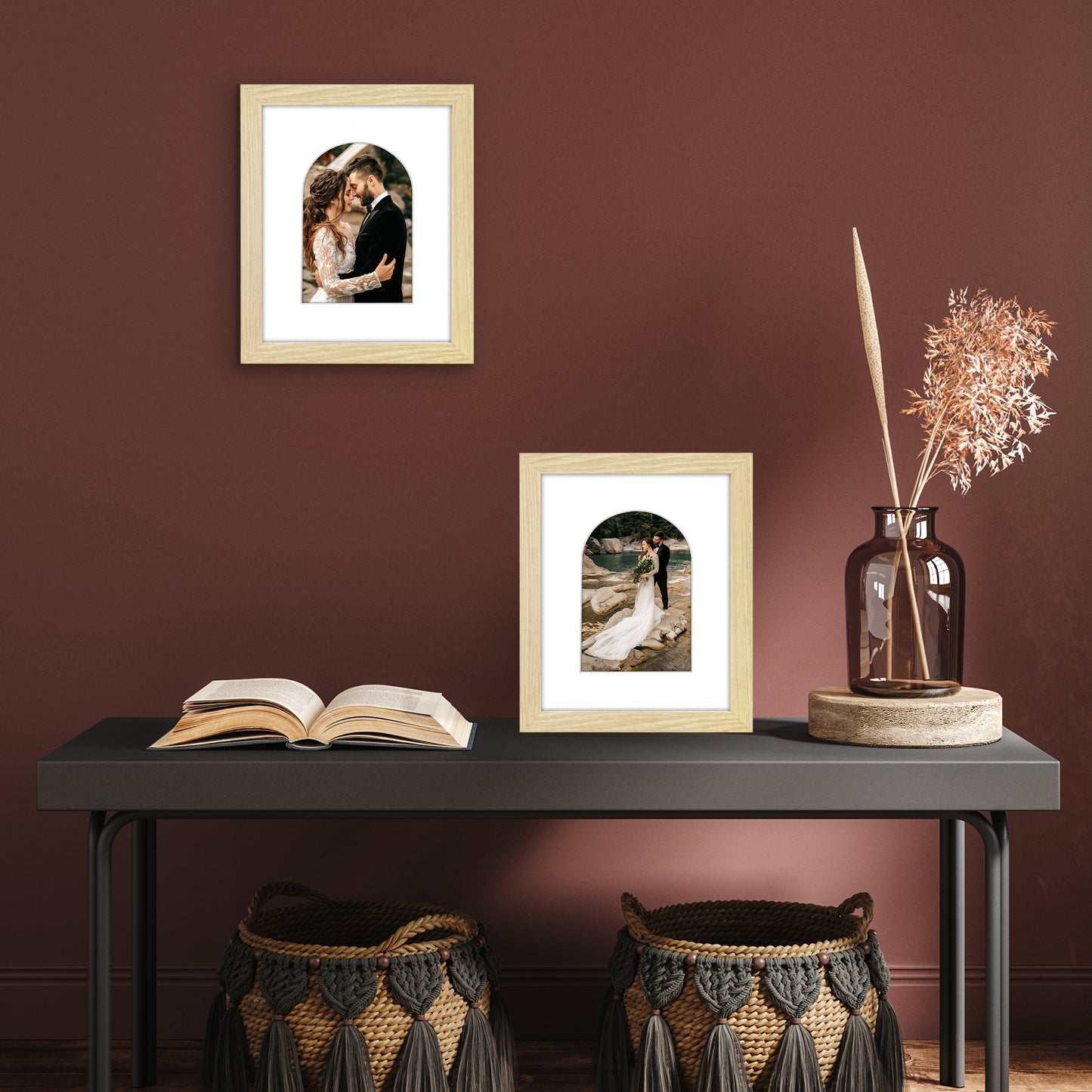 Picture Frame With Arch Mat - Engineered Wood Photo Frame with Shatter-Resistant Glass Cover