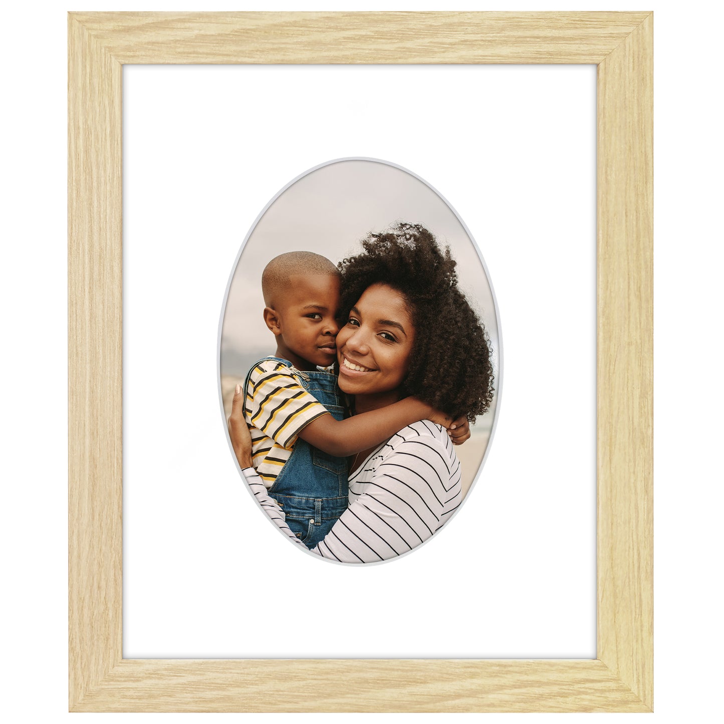 Picture Frame With Oval Mat - Engineered Wood Photo Frame with Shatter-Resistant Glass Cover