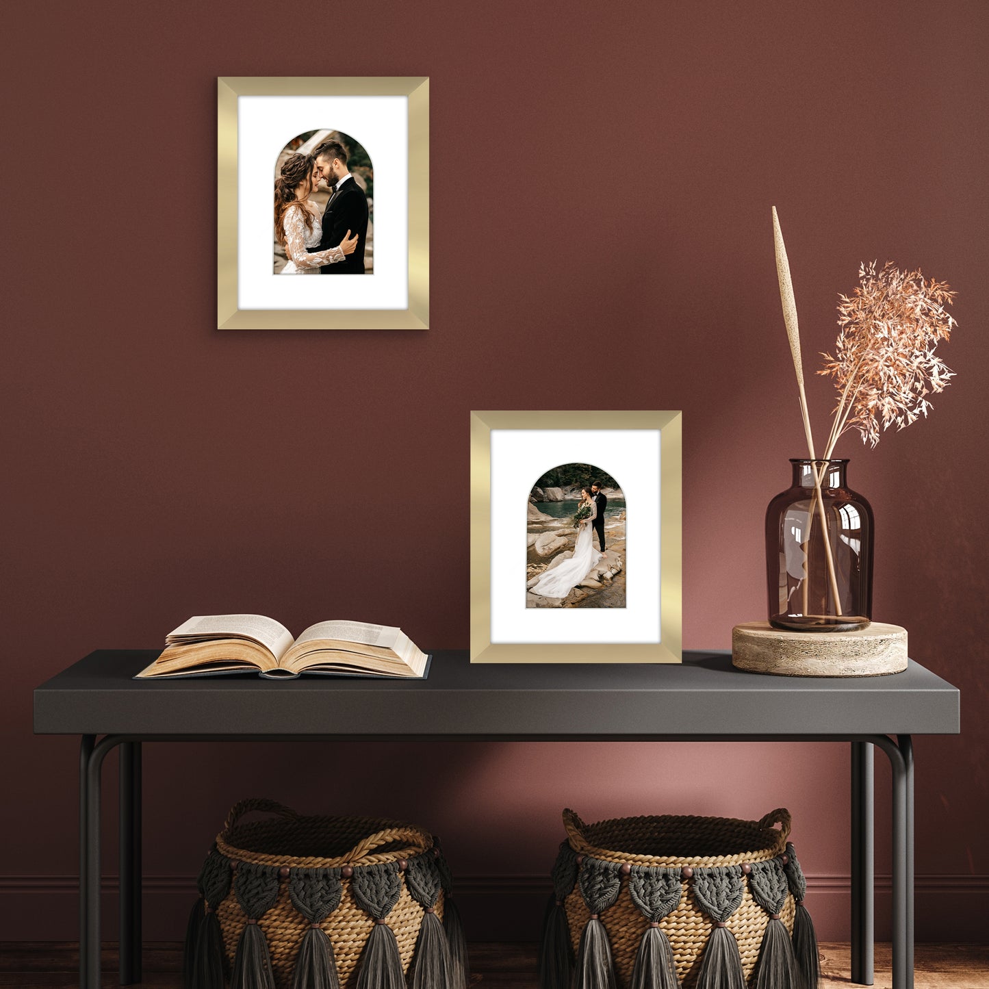 Picture Frame With Arch Mat - Engineered Wood Photo Frame with Shatter-Resistant Glass Cover