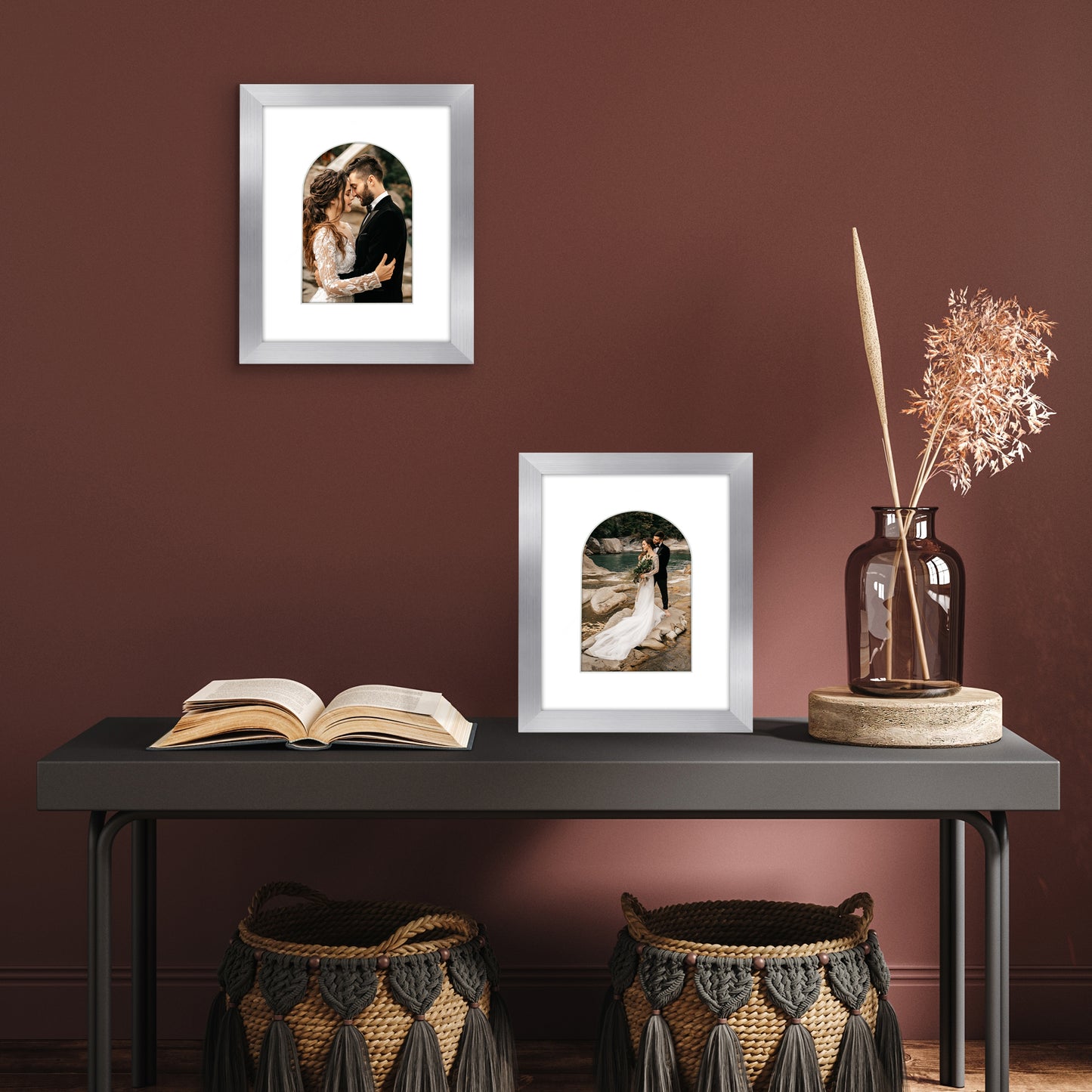 Picture Frame With Arch Mat - Engineered Wood Photo Frame with Shatter-Resistant Glass Cover