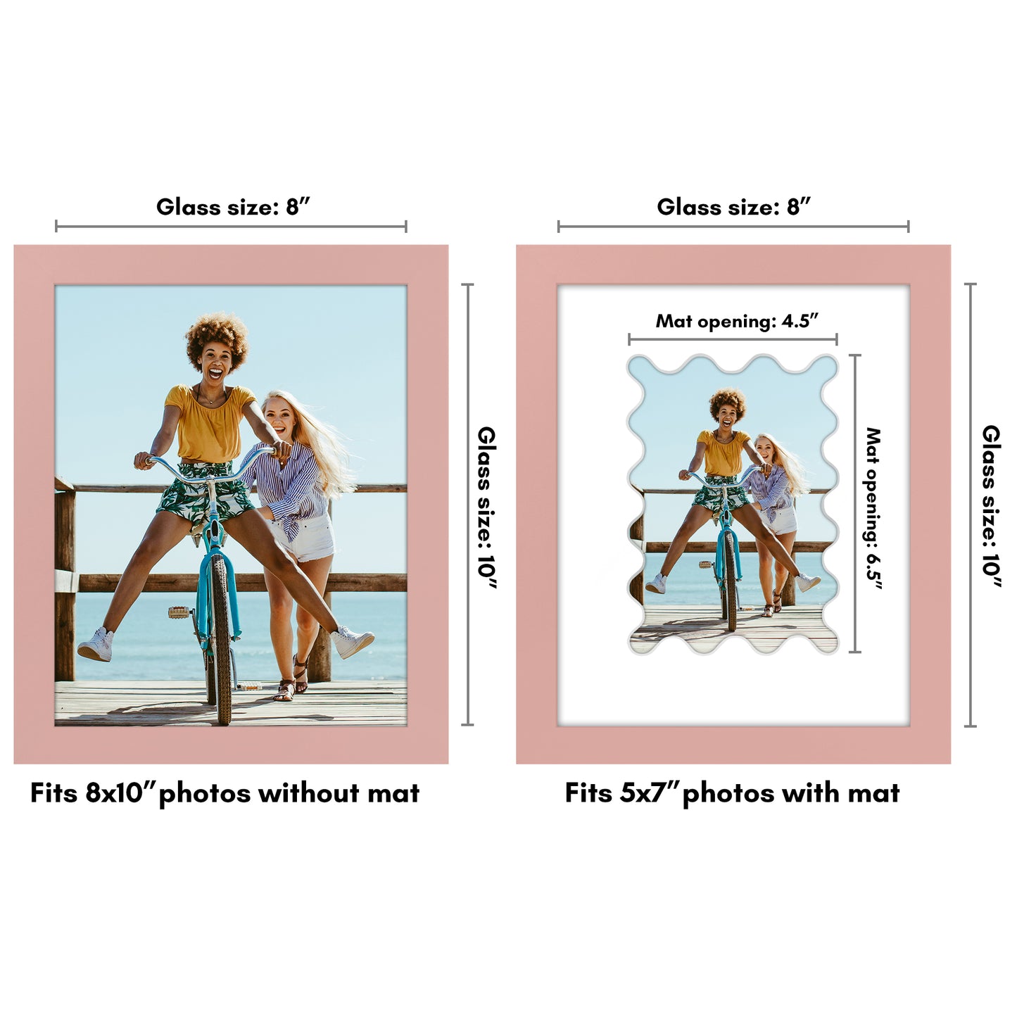 Picture Frame With Wavy Mat - Engineered Wood Photo Frame with Shatter-Resistant Glass Cover