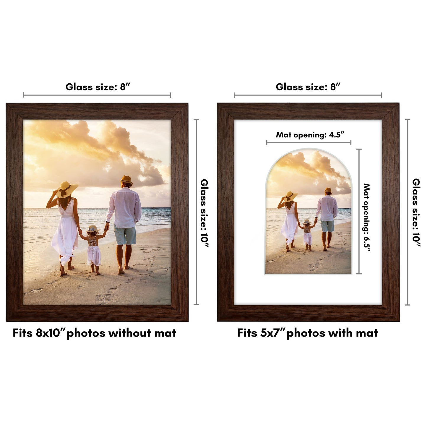 Picture Frame With Arch Mat - Engineered Wood Photo Frame with Shatter-Resistant Glass Cover