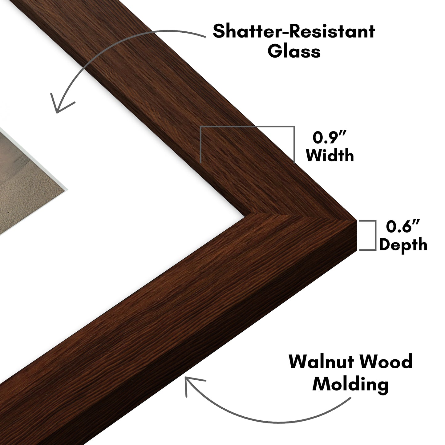 Picture Frame With Arch Mat - Engineered Wood Photo Frame with Shatter-Resistant Glass Cover