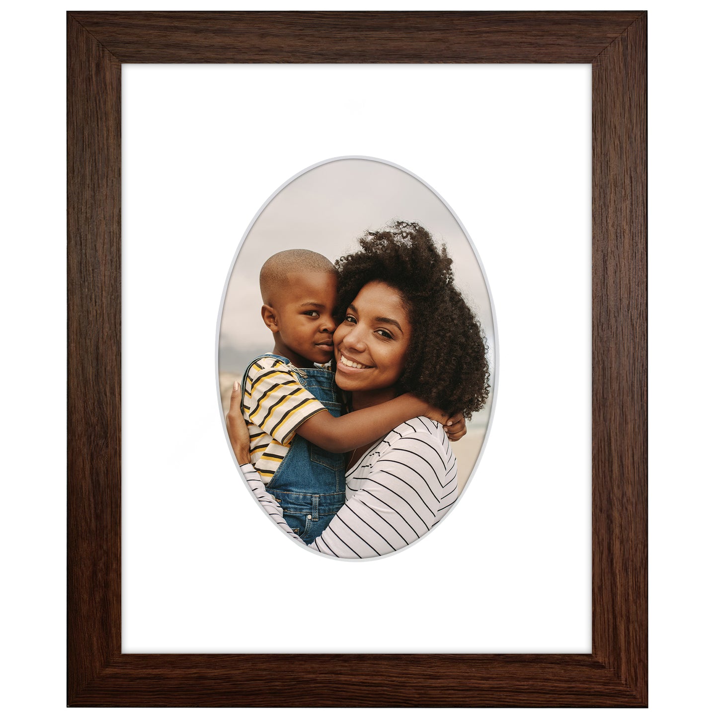 Picture Frame With Oval Mat - Engineered Wood Photo Frame with Shatter-Resistant Glass Cover