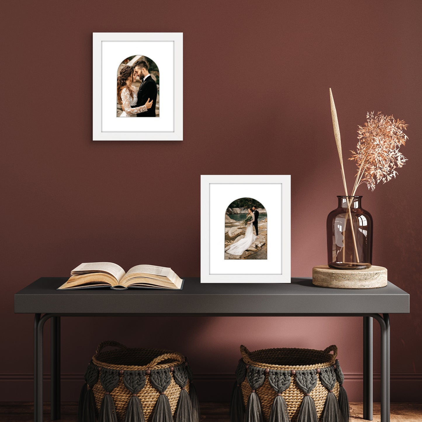 Picture Frame With Arch Mat - Engineered Wood Photo Frame with Shatter-Resistant Glass Cover