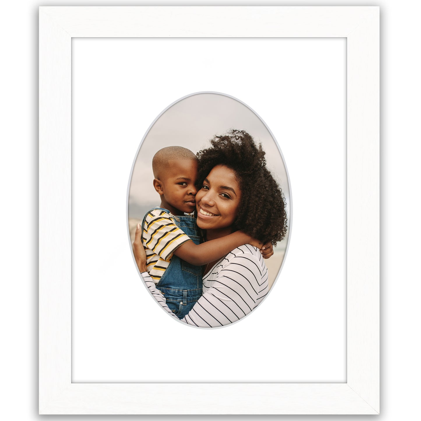 Picture Frame With Oval Mat - Engineered Wood Photo Frame with Shatter-Resistant Glass Cover