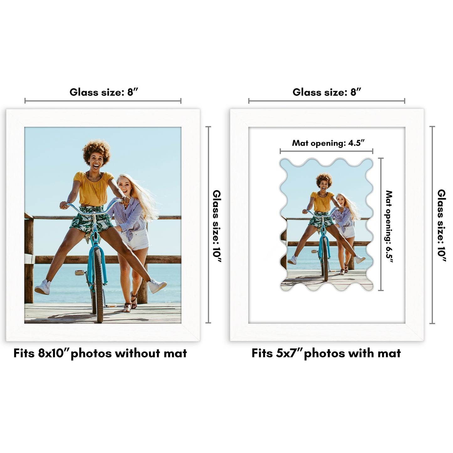 Picture Frame With Wavy Mat - Engineered Wood Photo Frame with Shatter-Resistant Glass Cover