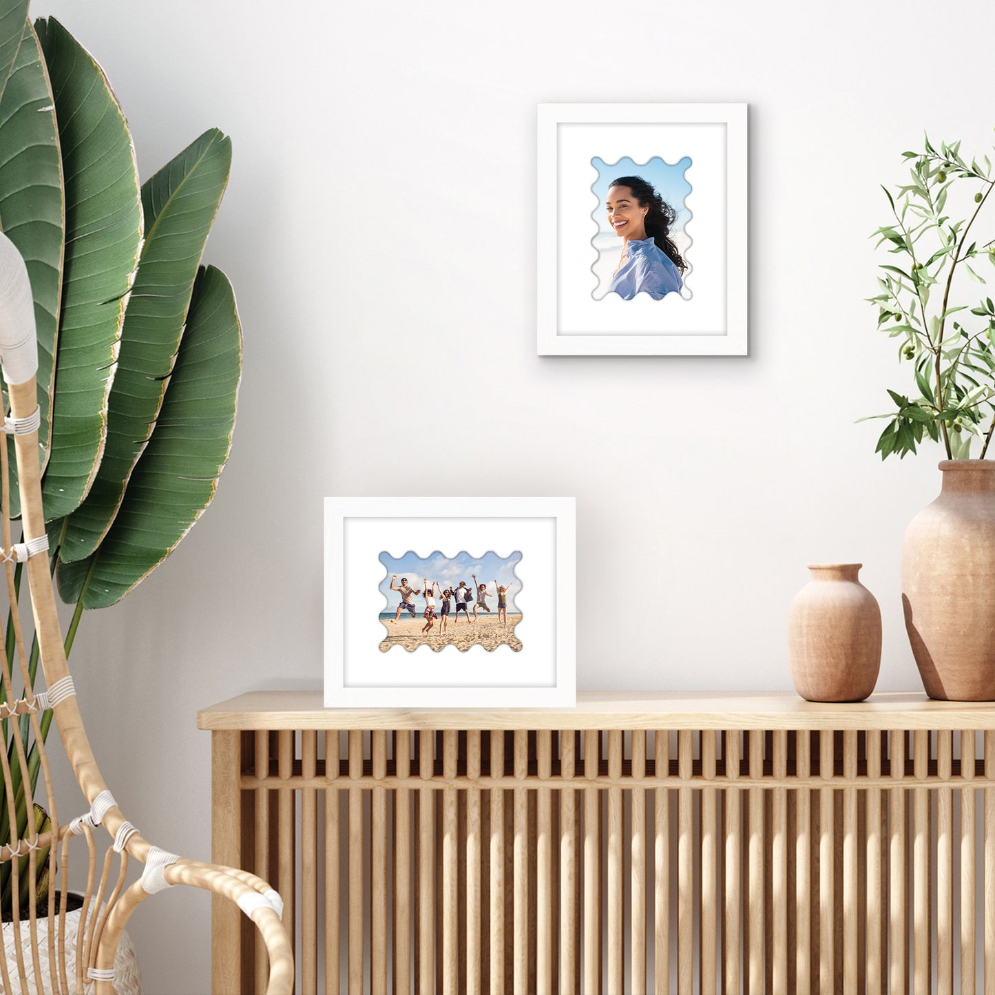 Picture Frame With Wavy Mat - Engineered Wood Photo Frame with Shatter-Resistant Glass Cover