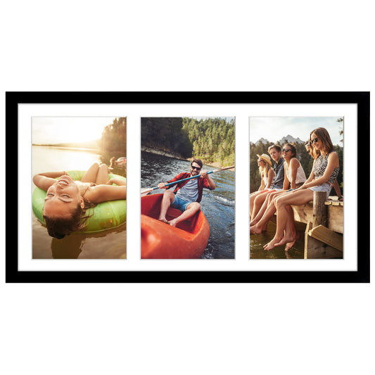 Collage Picture Frame - Displays Three 5x7 Pictures - Engineered Wood Panoramic Picture Frame with Shatter Resistant Glass