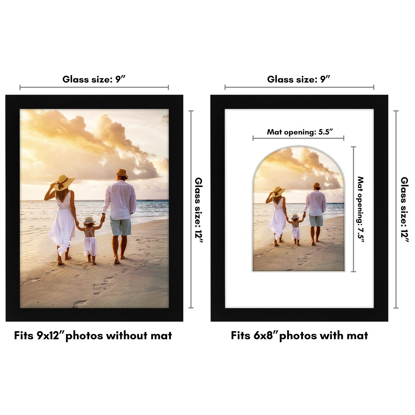 Picture Frame With Arch Mat - Engineered Wood Photo Frame with Shatter-Resistant Glass Cover