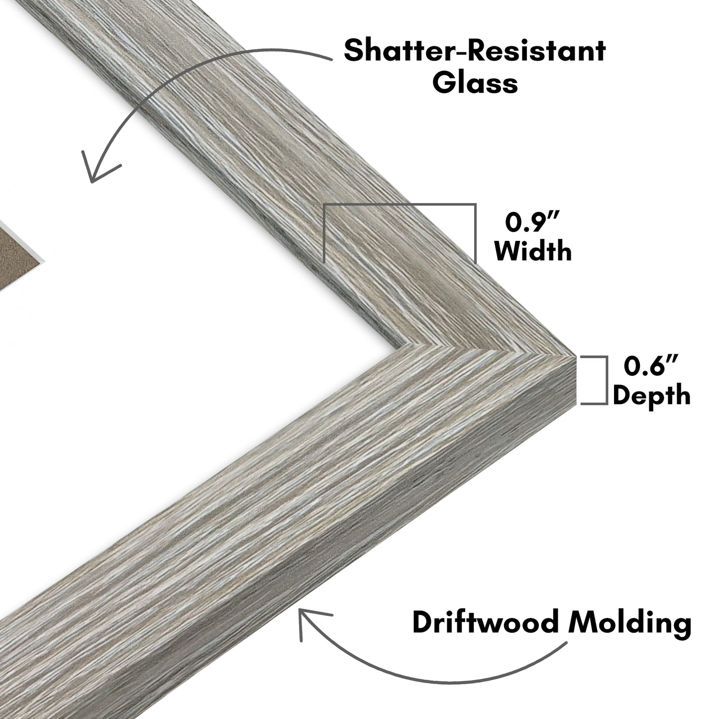 Picture Frame With Arch Mat - Engineered Wood Photo Frame with Shatter-Resistant Glass Cover