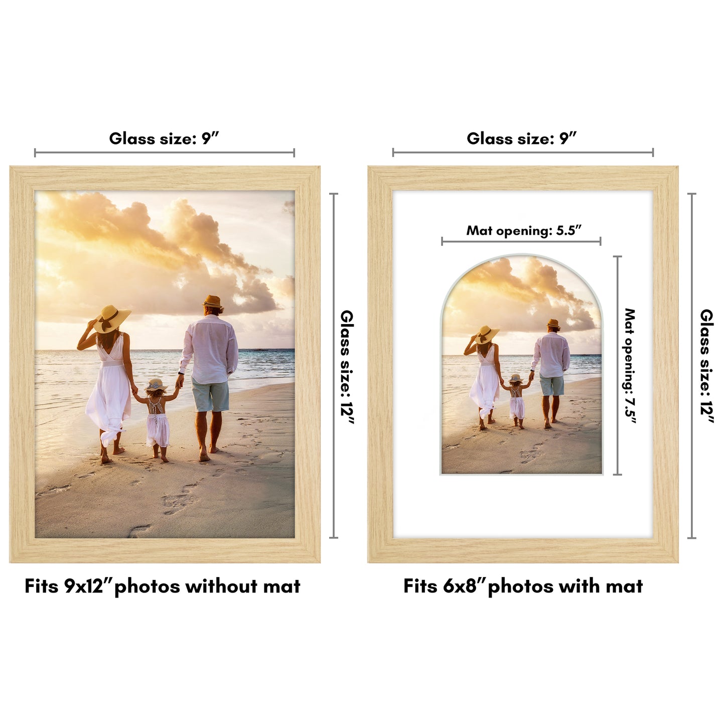 Picture Frame With Arch Mat - Engineered Wood Photo Frame with Shatter-Resistant Glass Cover