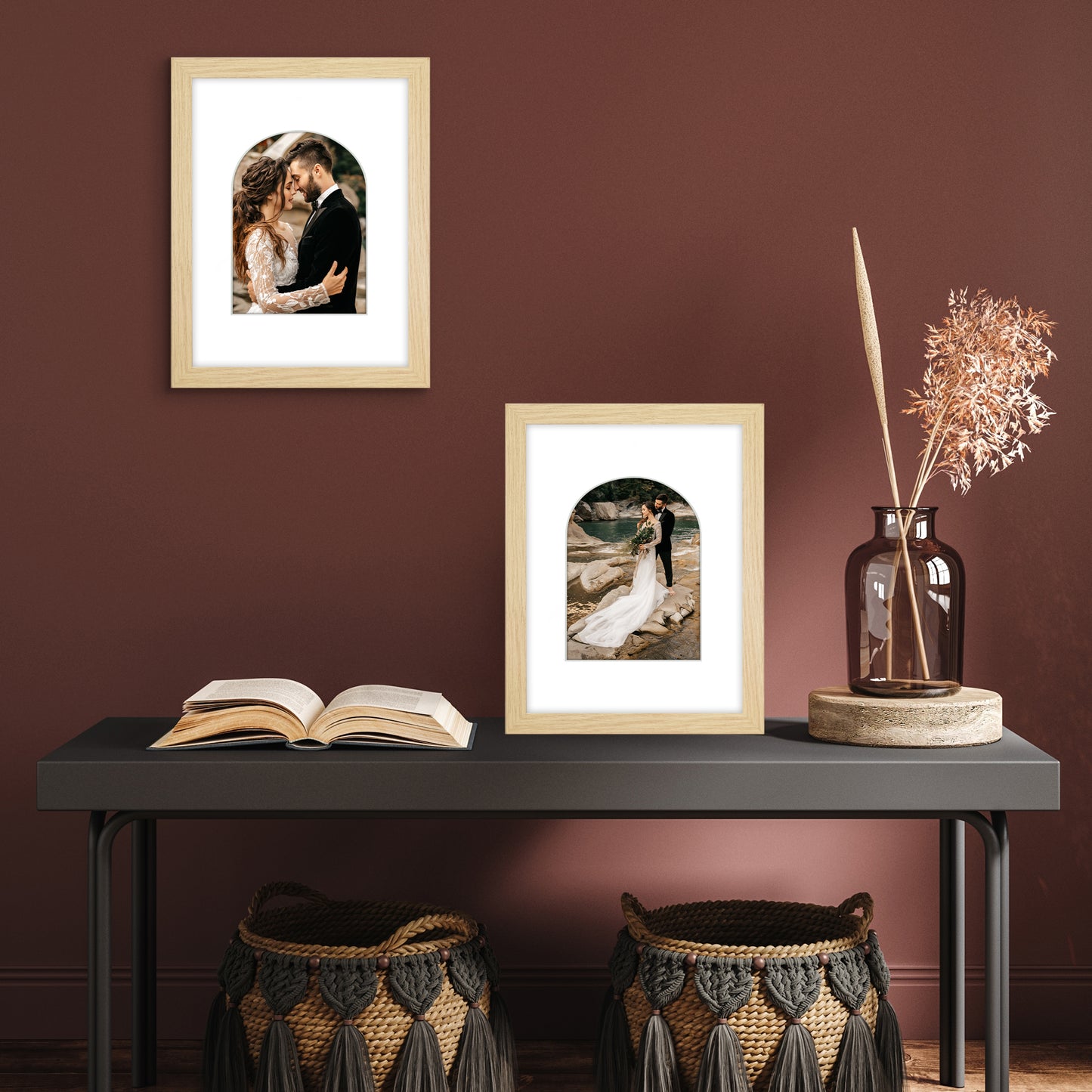 Picture Frame With Arch Mat - Engineered Wood Photo Frame with Shatter-Resistant Glass Cover